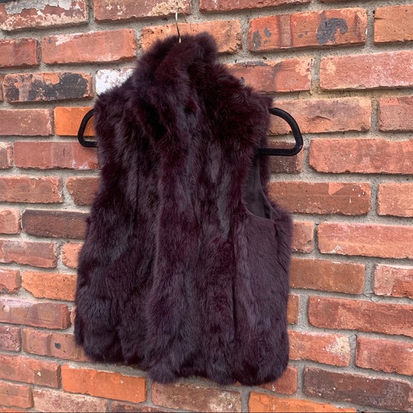 Adrienne Landau slim rabbit fur vest M Merlot - Picture 5 of 11